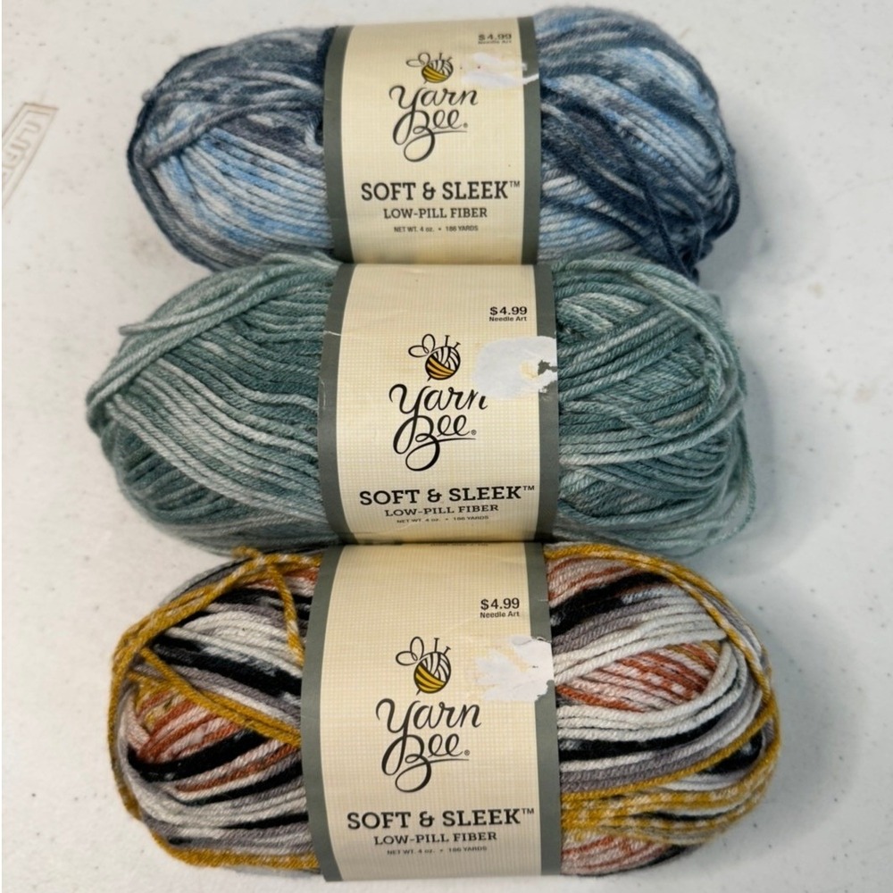 Yarn Bee Soft & Sleek Low-Pill Acrylic Yarn Lot Denim Teal Sunrise Serenade 3pk